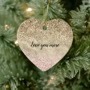 Gouden Roze Glitzy Glitter Liefde Keramisch Ornament