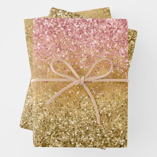 Gouden Roze Glitzy Sparkle Glitter Inpakpapier Vel (In situ)