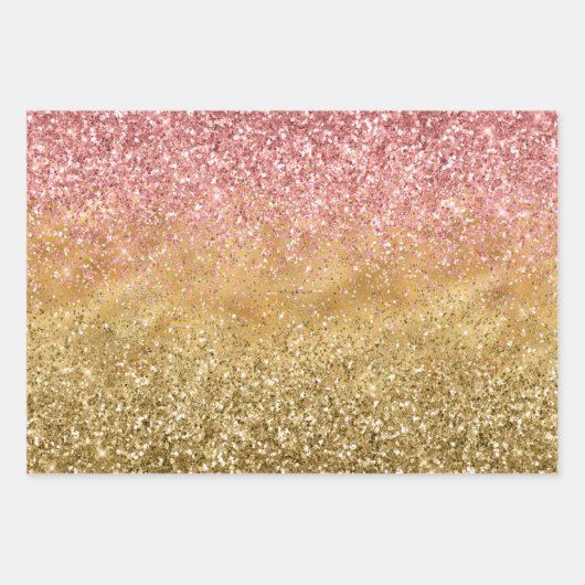 Gouden Roze Glitzy Sparkle Glitter Inpakpapier Vel (Voorkant)