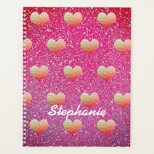 Gouden Roze Hart Patronen Glitter Monogrammen Scha Planner (Voorkant)