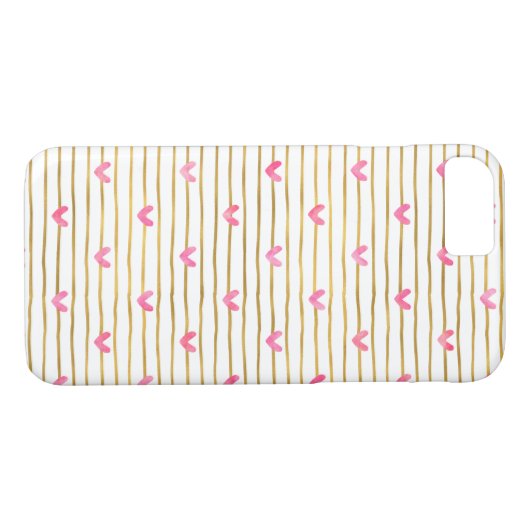 Gouden roze harten en strepen Case-Mate iPhone case (Achterkant (Horizontaal))