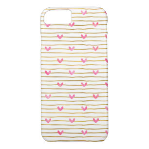 Gouden roze harten en strepen Case-Mate iPhone case