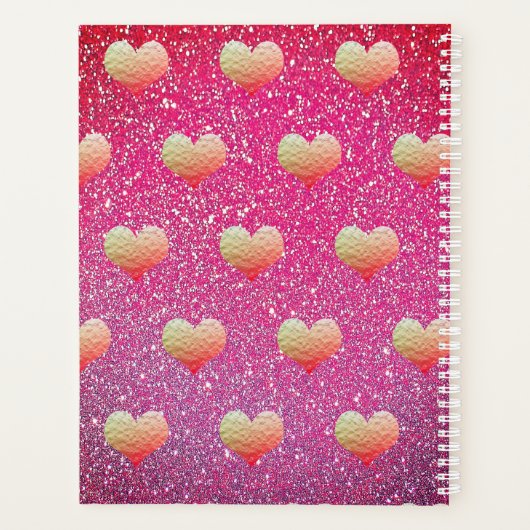 Gouden Roze Harten Patronen Glitter Monogrammen Sc Planner (Achterkant)