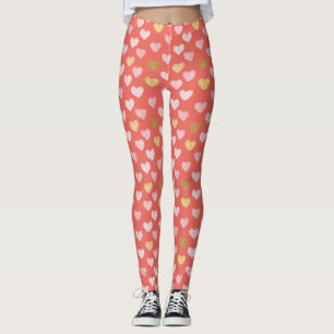 Gouden Roze Harten Patroon Leggings