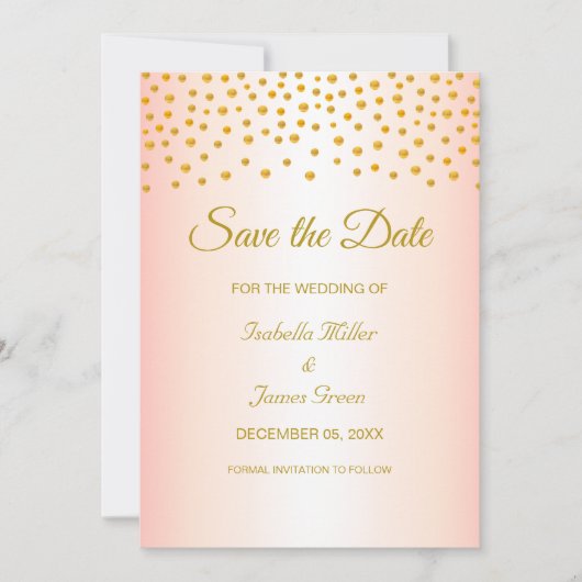 Gouden Roze Huwelijk Save the Date Uitnodiging (Voorkant)