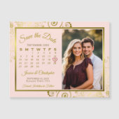 Gouden & Roze Kalender & Foto Save the Date Magnee Magnetische Uitnodiging (Voorkant)