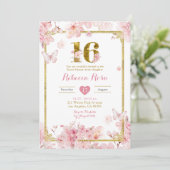 Gouden Roze Kersenbloesem Bloemmeisje Sweet 16 Kaart (Staand voorkant)