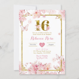 Gouden Roze Kersenbloesem Bloemmeisje Sweet 16 Kaart