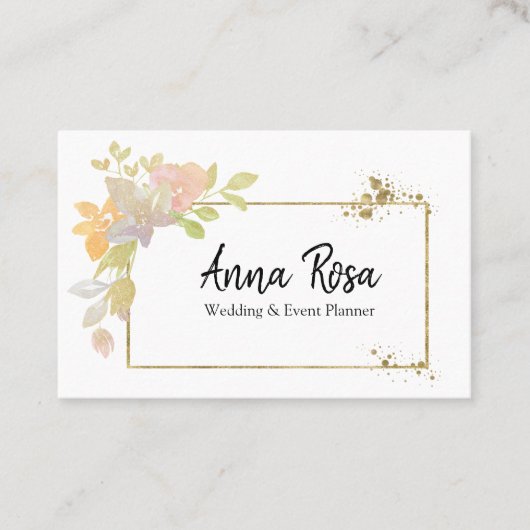 ** Gouden Roze Lavendel Elegante Waterverf Flower Visitekaartje (Voorkant)