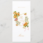Gouden Roze Lint Monogram Trouwmenu Menu (Voorkant)