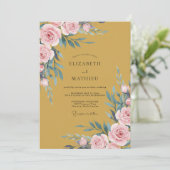 Gouden Roze Loof Eucalyptus Bruiloft Kaart (Staand voorkant)