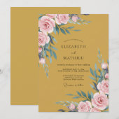 Gouden Roze Loof Eucalyptus Bruiloft Kaart (Voorkant / Achterkant)