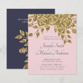 Gouden roze metalen trouwuitnodigingen (Voorkant / Achterkant)