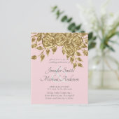 Gouden roze metalen trouwuitnodigingen (Staand voorkant)