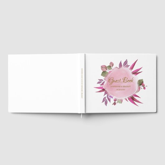 Gouden Roze Moderne Elegante Waterverf Bloemen Huw Gastenboek (Volledig)