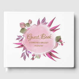 Gouden Roze Moderne Elegante Waterverf Bloemen Huw Gastenboek