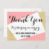 Gouden roze moderne kleur blok bruiloft dank u briefkaart (Voorkant / Achterkant)