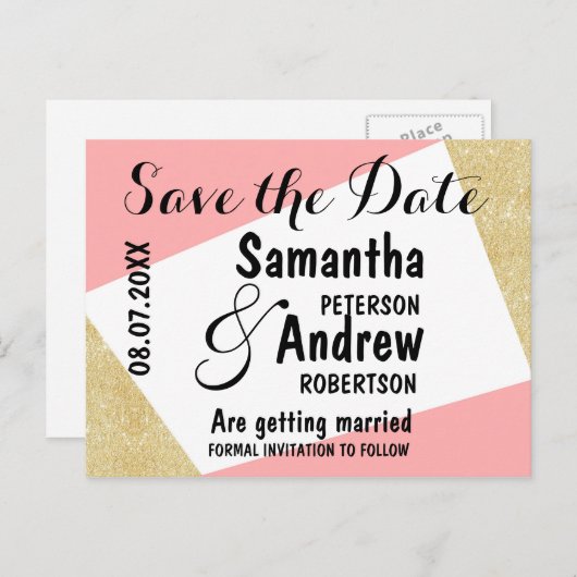 Gouden roze moderne kleur blok opslaan van de datu aankondigingskaart (Voorkant / Achterkant)