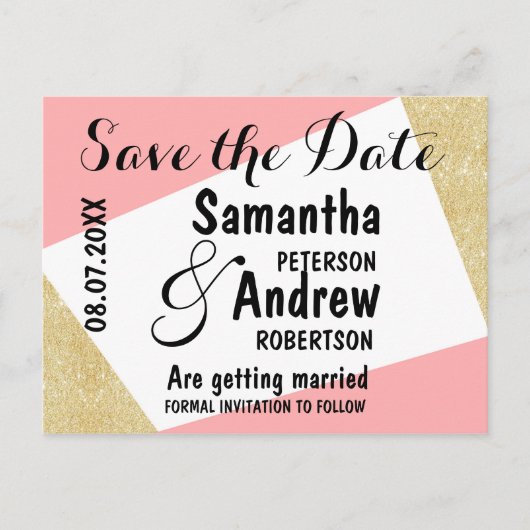 Gouden roze moderne kleur blok opslaan van de datu aankondigingskaart (Voorkant)