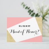 Gouden roze moderne Will you be my Maid of Honor Kaart (Staand voorkant)