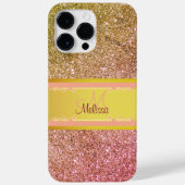 Gouden Roze Ombre Glitter Glam Naam Initiaal Meisj Case-Mate iPhone Case (Achterkant)