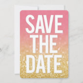 Gouden Roze Ombre Glitter Save the Date Typografie Kaart (Voorkant)