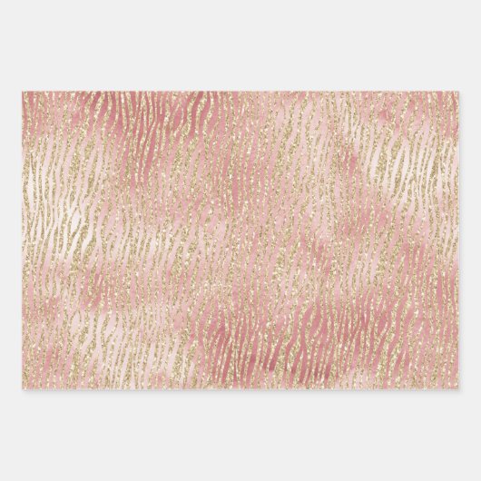 Gouden Roze Ombre Zebra Leopard Inpakpapier Vel (Voorkant)