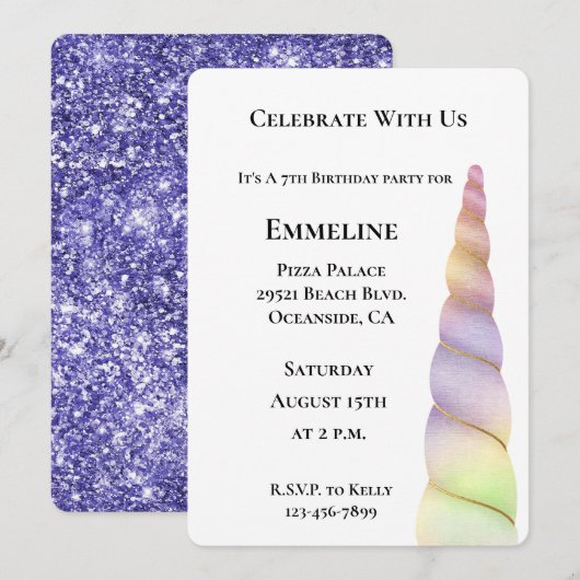 Gouden Roze Paarse Glitter Limoen Eenhoorn Verjaar Kaart (Voorkant / Achterkant)