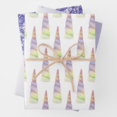 Gouden Roze Paarse Limoen Eenhoorn Glitter Verjaar Inpakpapier Vel (In situ)