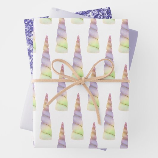 Gouden Roze Paarse Limoen Eenhoorn Glitter Verjaar Inpakpapier Vel (In situ)