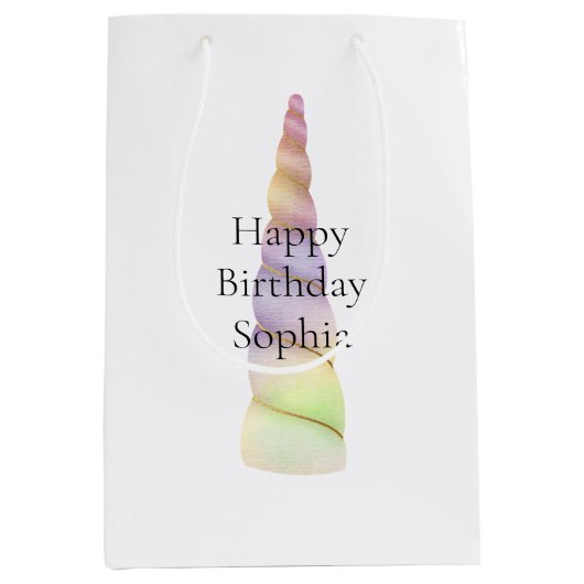 Gouden Roze Paarse Limoen Eenhoorn Verjaardag Medium Cadeauzakje (Voorkant)