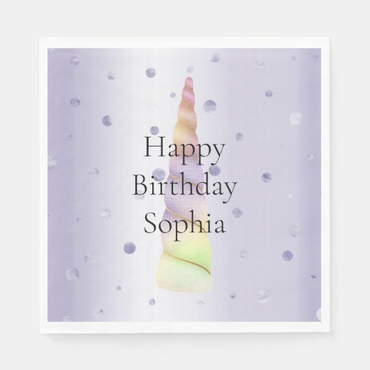 Gouden Roze Paarse Limoen Stippen Eenhoorn Verjaar Servet (Voorkant)
