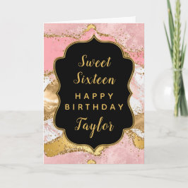 Gouden roze pailletten Agaat Sweet 16 Happy Birthd Kaart