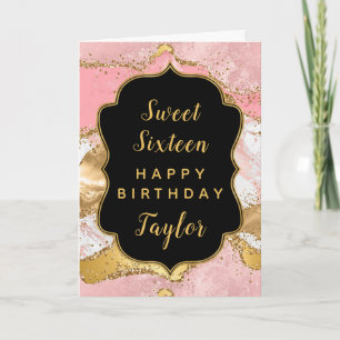 Gouden roze pailletten Agaat Sweet 16 Happy Birthd Kaart