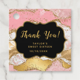 Gouden roze pailletten agaat zoet zestien dank u bedankjes labels