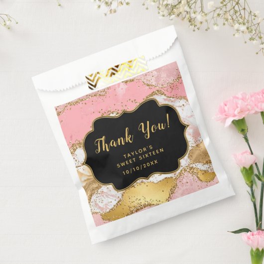 Gouden roze pailletten agaat zoet zestien dank u bedankzakje (Gezegeld)