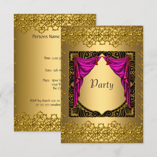 Gouden Roze Partij Kaart (Voorkant / Achterkant)