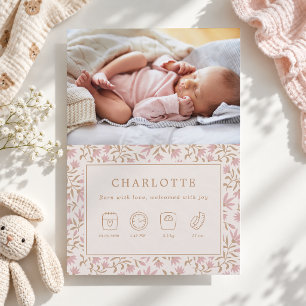 gouden roze pictogrammen geboortekaartje baby kaart