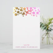 Gouden roze retro confetti briefpapier (Staand voorkant)