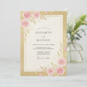 Gouden Roze Roosknop Bruiloft Kaart (Staand voorkant)