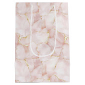 Gouden Roze Rozenblaadjes Bloemige Trouw Medium Cadeauzakje (Achterkant)