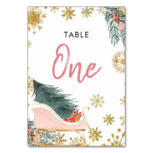 Gouden Roze Sleigh Winter Baby shower Tafelnummer