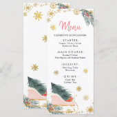 Gouden Roze Sleigh Winter Sneeuwvlok Baby shower M Menu (Voorkant / Achterkant)