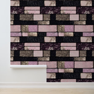 Gouden Roze Sparkle Brick Pattern Behang