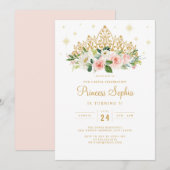 Gouden Roze Sparkle Prinses Floral Tiara Verjaarda Kaart (Voorkant / Achterkant)