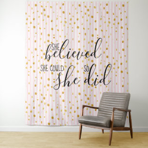 Gouden & Roze Streepstip geloofde ze kon Wandkleed