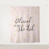 Gouden & Roze Streepstip geloofde ze kon Wandkleed (Voorkant)