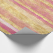 Gouden Roze Strepen Glitz Cadeaupapier (Hoek)