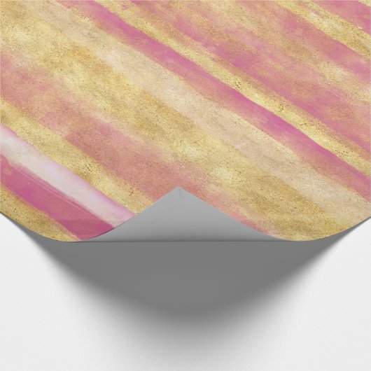 Gouden Roze Strepen Glitz Cadeaupapier (Hoek)