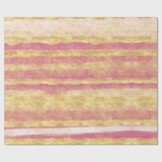 Gouden Roze Strepen Glitz Cadeaupapier (Vlak)